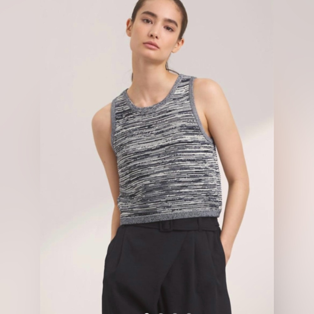 Aritzia Babaton XXS Alrik Rib-Knit Striped Tank High Neck Vest Top Office Preppy